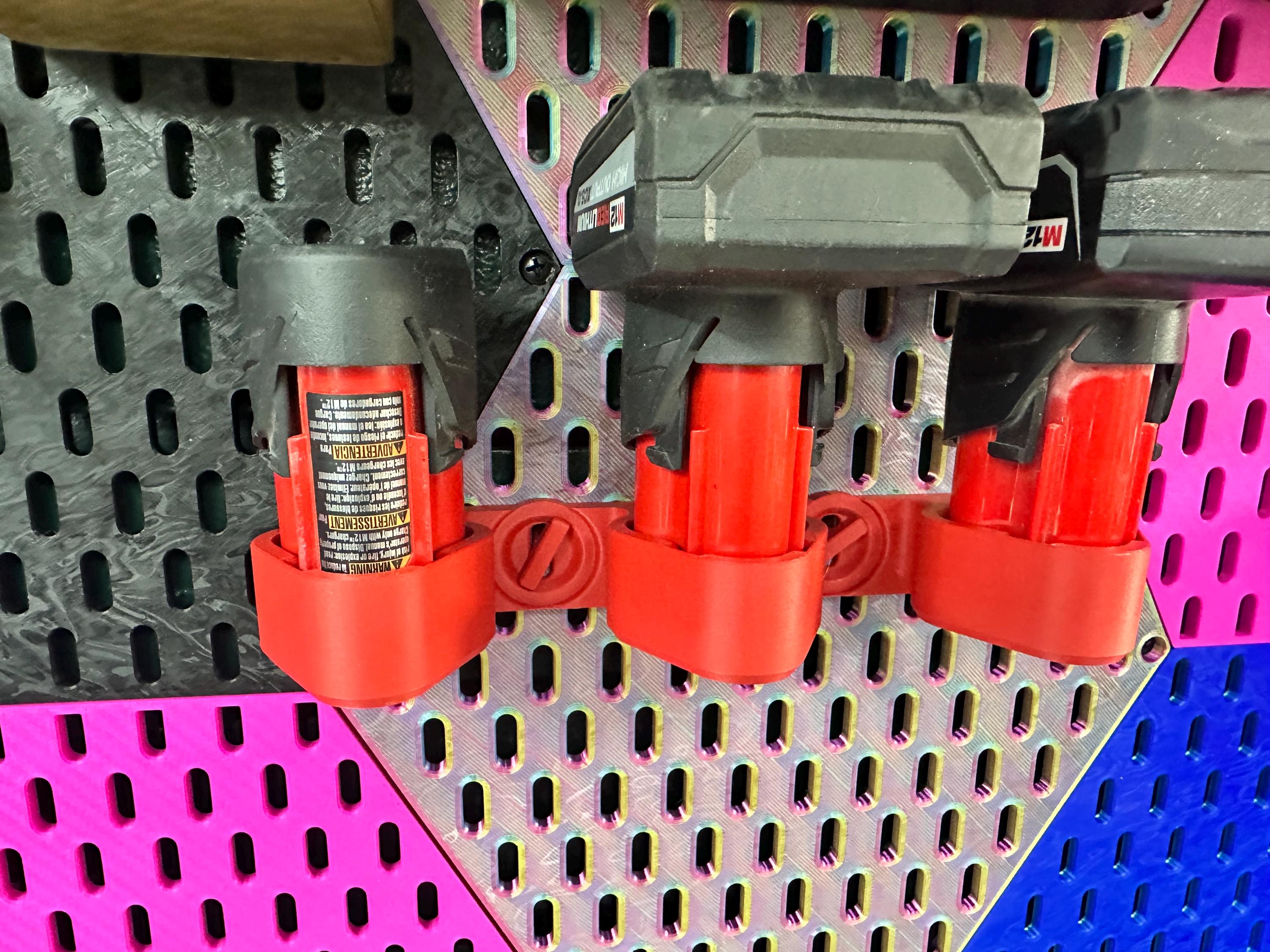 Milwaukee M12 battery holder (3 batteries) for IKEA Skadis